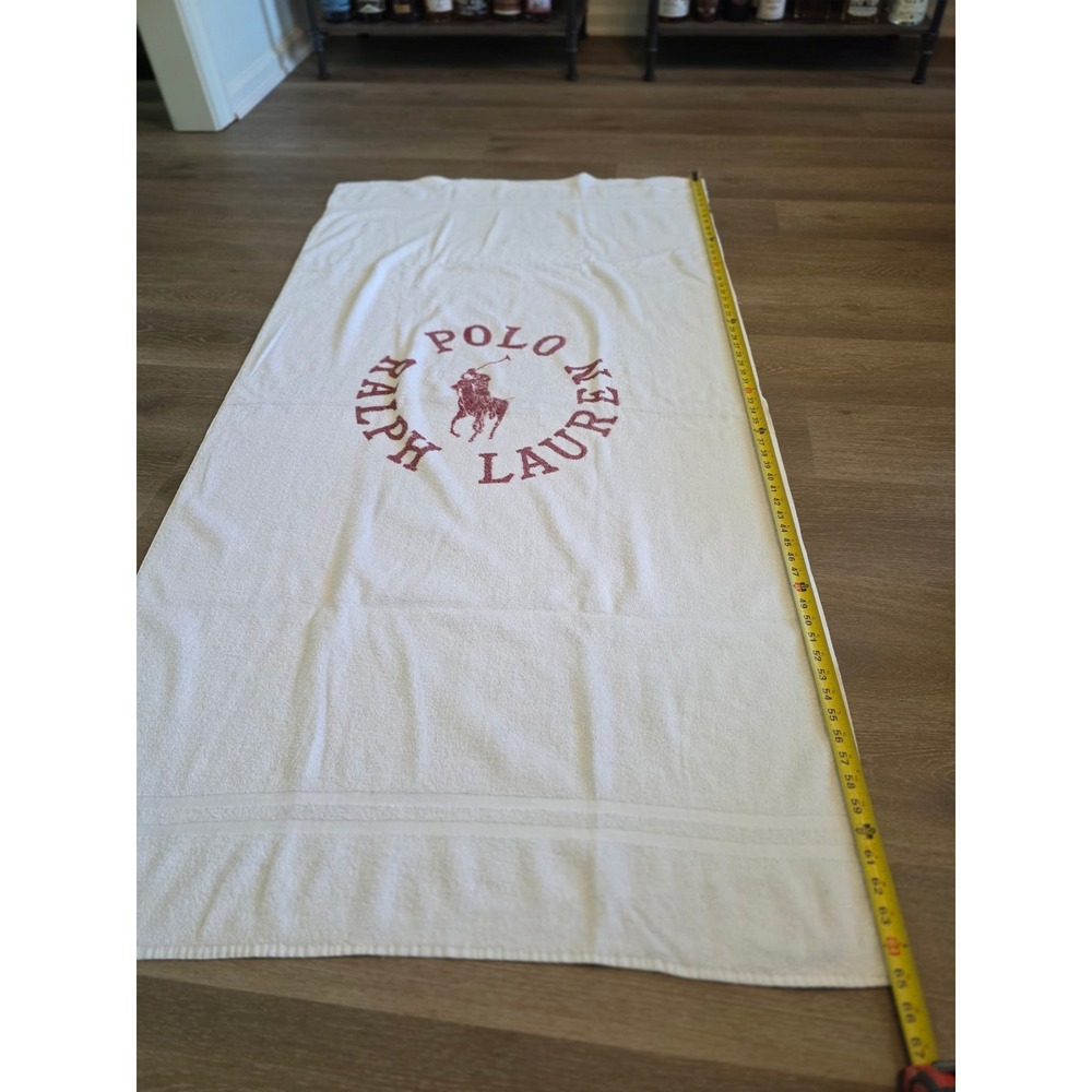 Vintage Polo Ralph Lauren Beach Towel White Red Logo 100% Cotton Made in USA - Picture 8 of 11